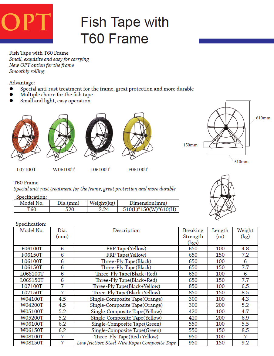 F06100T Fish Tape with Frame T60